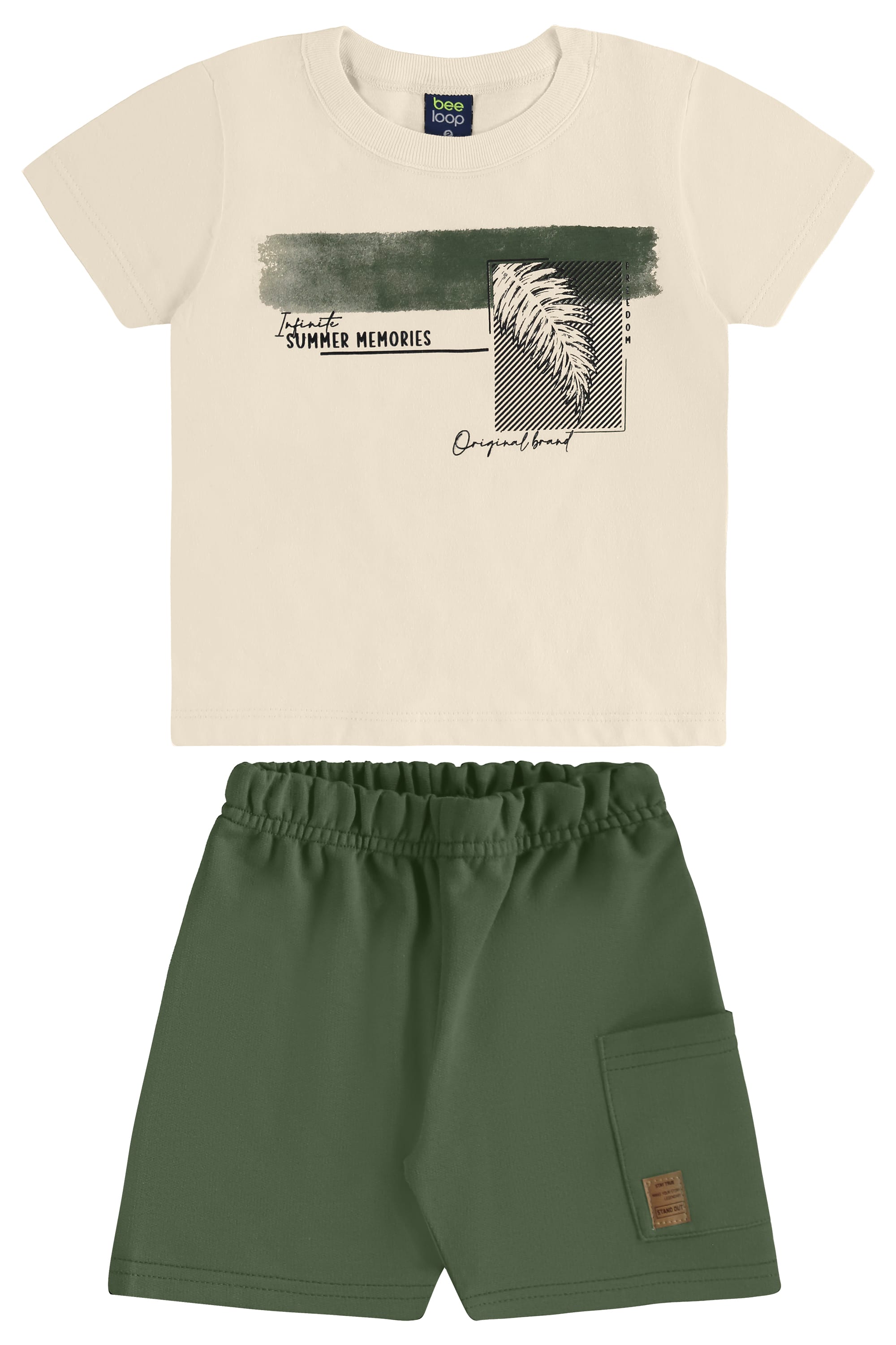Conjunto com Camiseta Tropical e Bermuda para Menino (Bege) Bee Loop