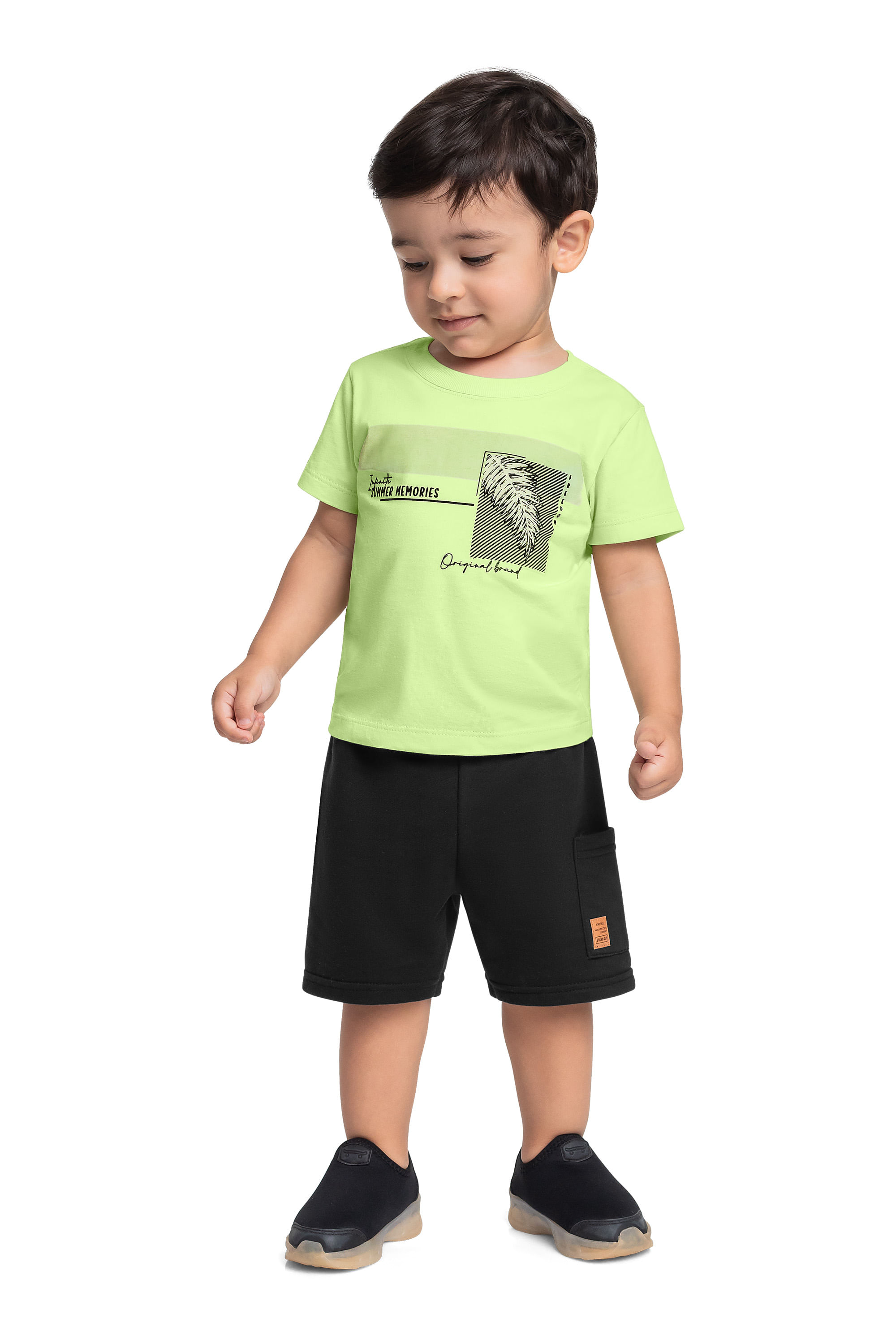 Conjunto com Camiseta Tropical e Bermuda para Menino (Verde) Bee Loop