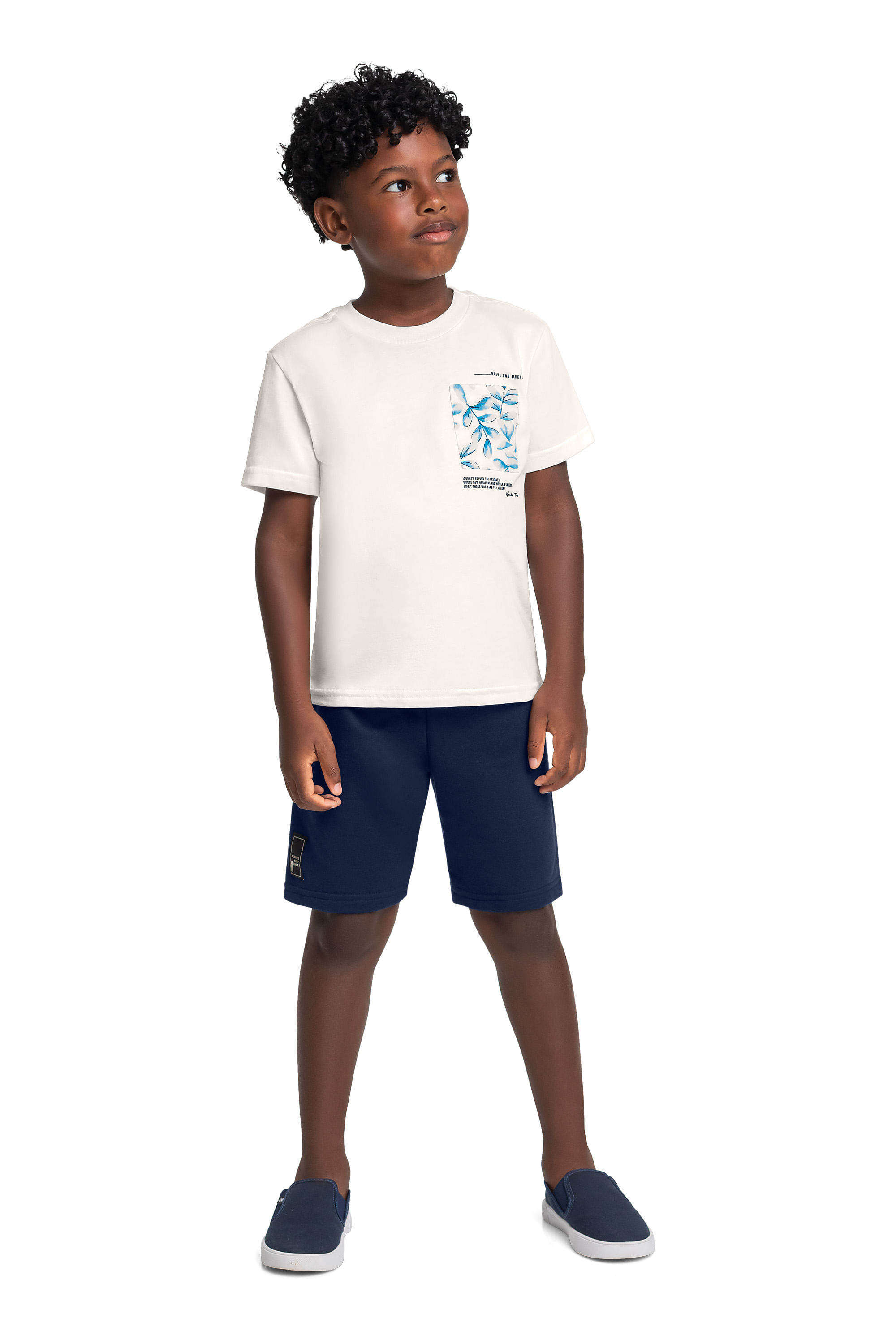 Conjunto com Camiseta com Bolso e Bermuda para Menino (Off White) Bee Loop