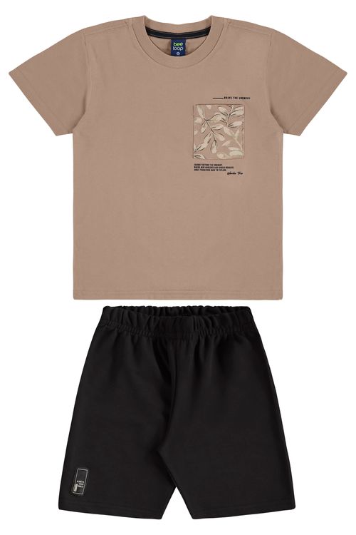 Conjunto com Camiseta com Bolso e Bermuda para Menino (Marrom) Bee Loop