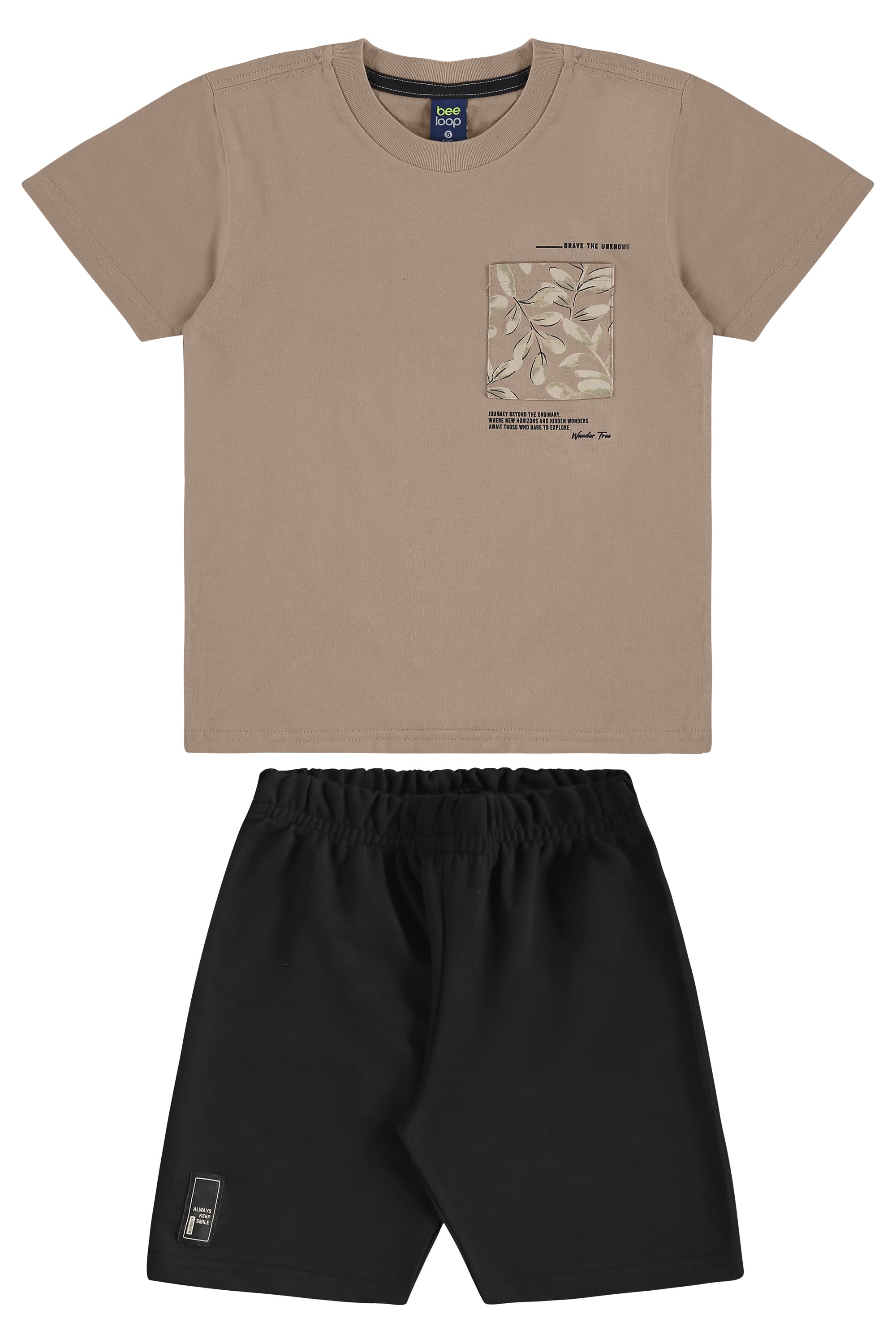 Conjunto com Camiseta com Bolso e Bermuda para Menino (Marrom) Bee Loop
