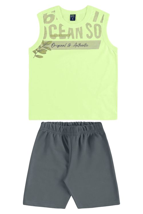 Conjunto com Regata Tropical e Bermuda para Menino (Verde) Bee Loop