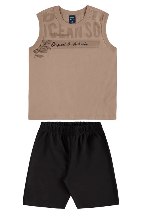 Conjunto com Regata Tropical e Bermuda para Menino (Marrom) Bee Loop