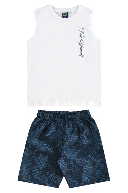 Conjunto com Regata e Bermuda Tropical para Menino (Branco) Bee Loop