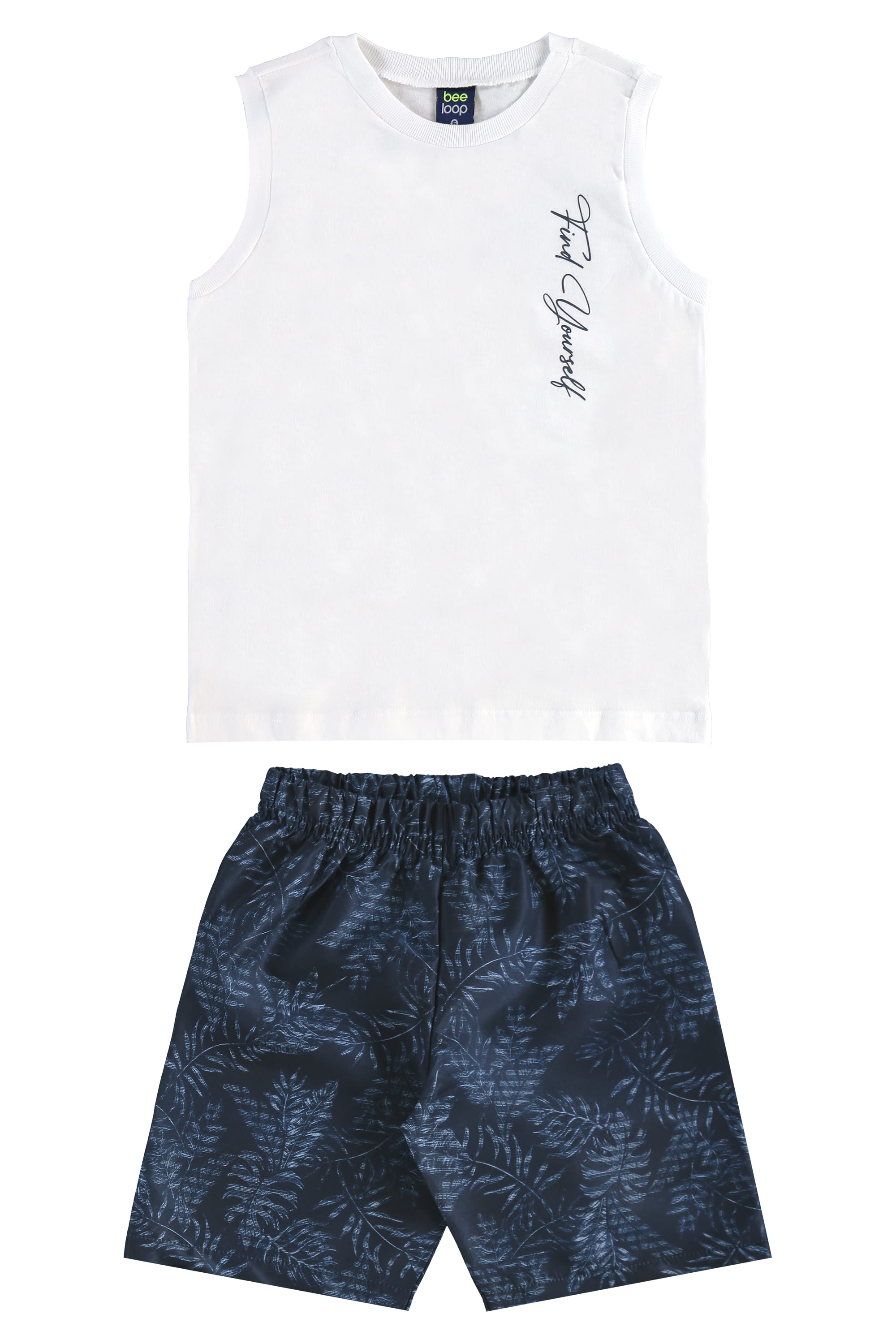 Conjunto com Regata e Bermuda Tropical para Menino (Branco) Bee Loop