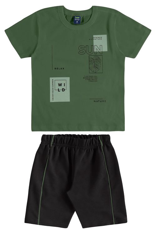 Conjunto com Camiseta Estampada e Bermuda para Menino (Verde) Bee Loop