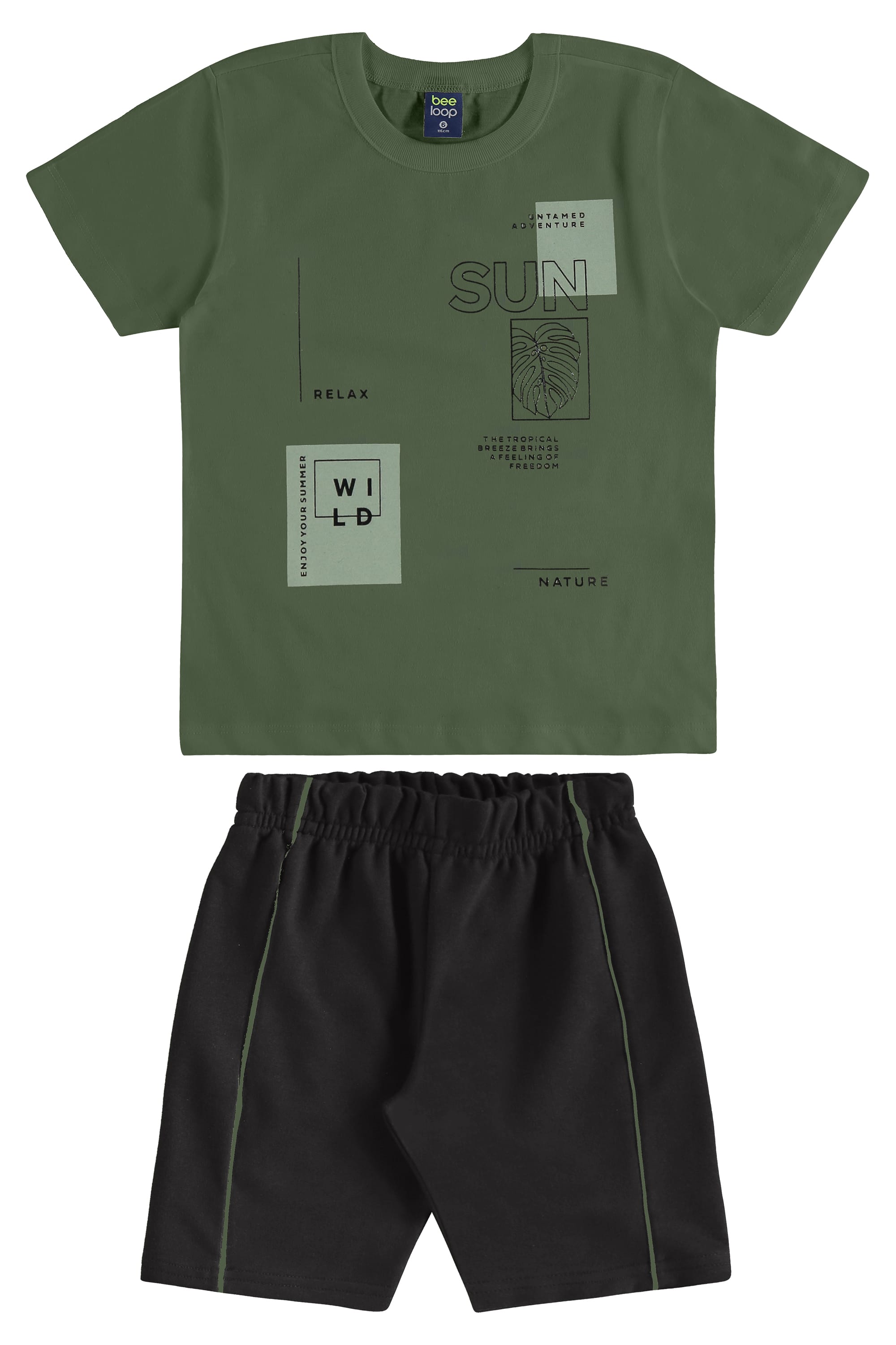 Conjunto com Camiseta Estampada e Bermuda para Menino (Verde) Bee Loop