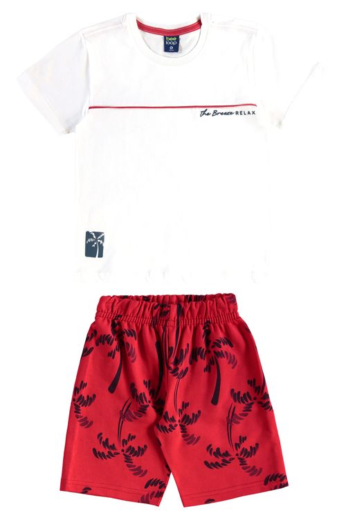 Conjunto com Camiseta e Bermuda Tropical para Menino (Off White) Bee Loop