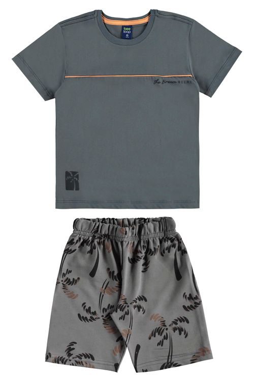 Conjunto com Camiseta e Bermuda Tropical para Menino (Cinza) Bee Loop