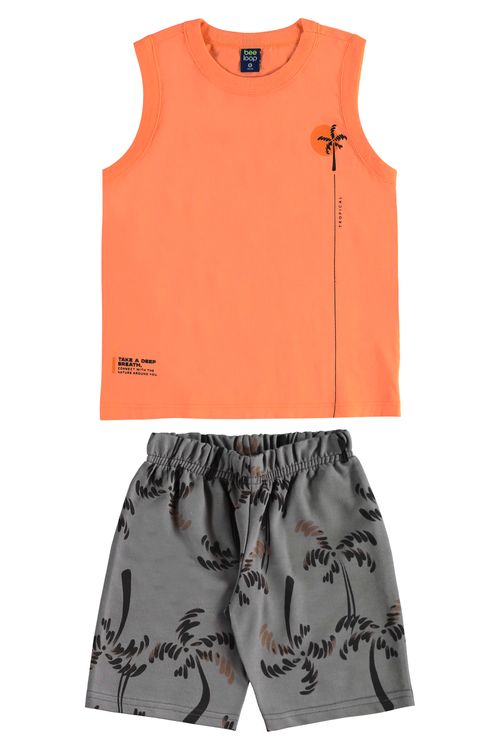 Conjunto com Regata e Bermuda Tropical para Menino (Laranja) Bee Loop