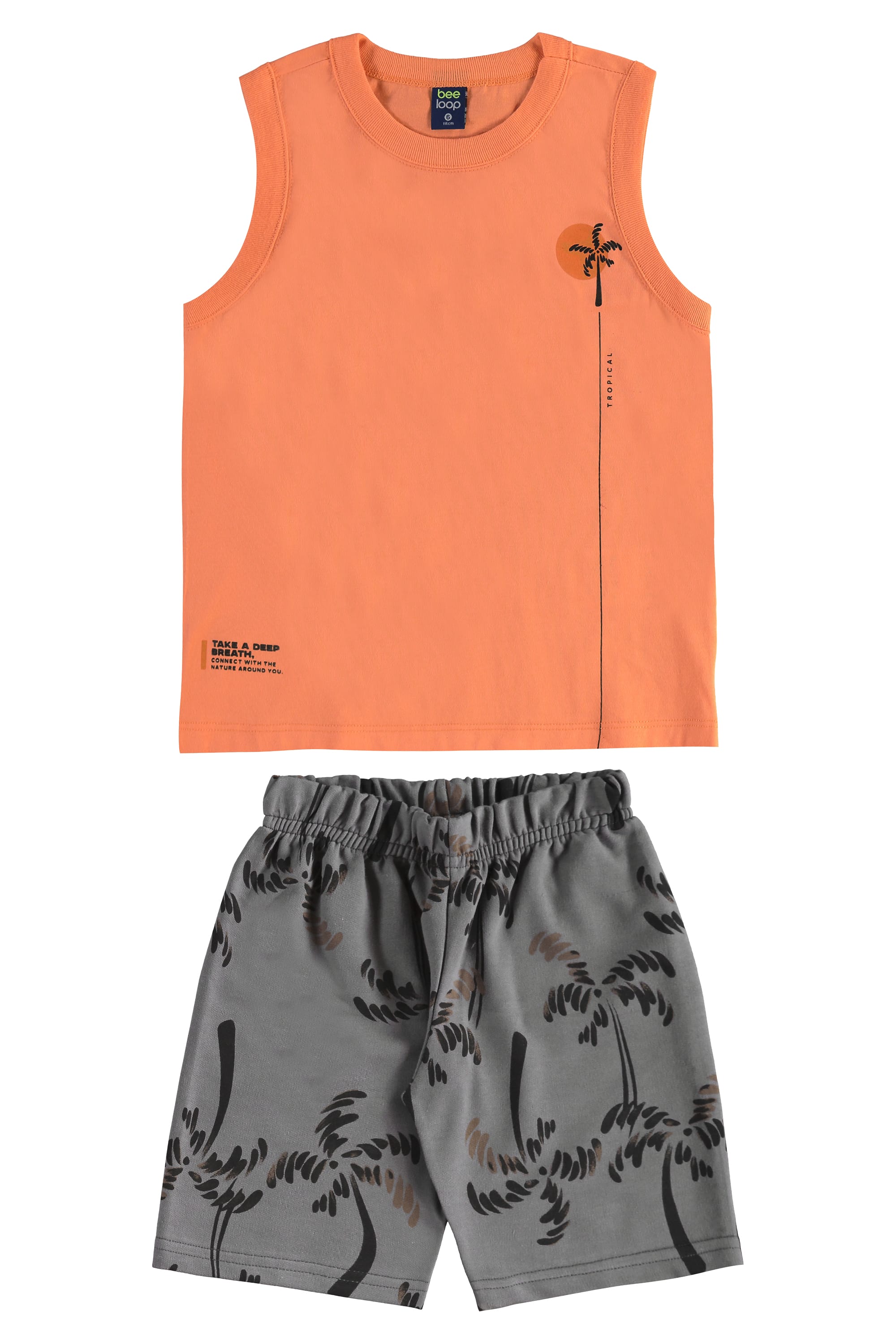 Conjunto com Regata e Bermuda Tropical para Menino (Laranja) Bee Loop
