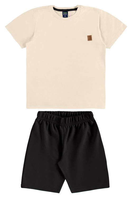 Conjunto com Camiseta Tropical e Bermuda em Moletom para Menino (Bege) Bee Loop
