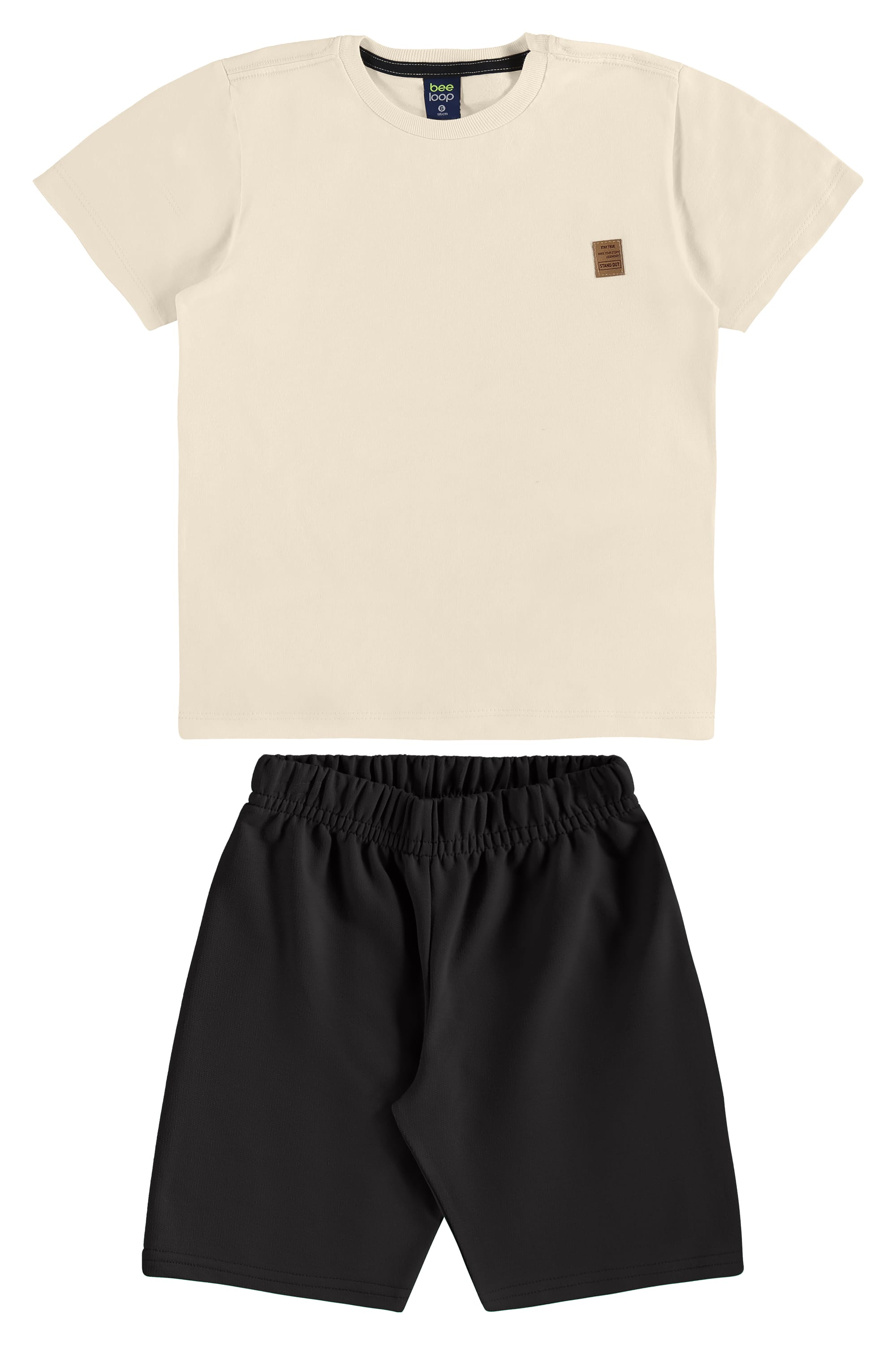 Conjunto com Camiseta Tropical e Bermuda em Moletom para Menino (Bege) Bee Loop