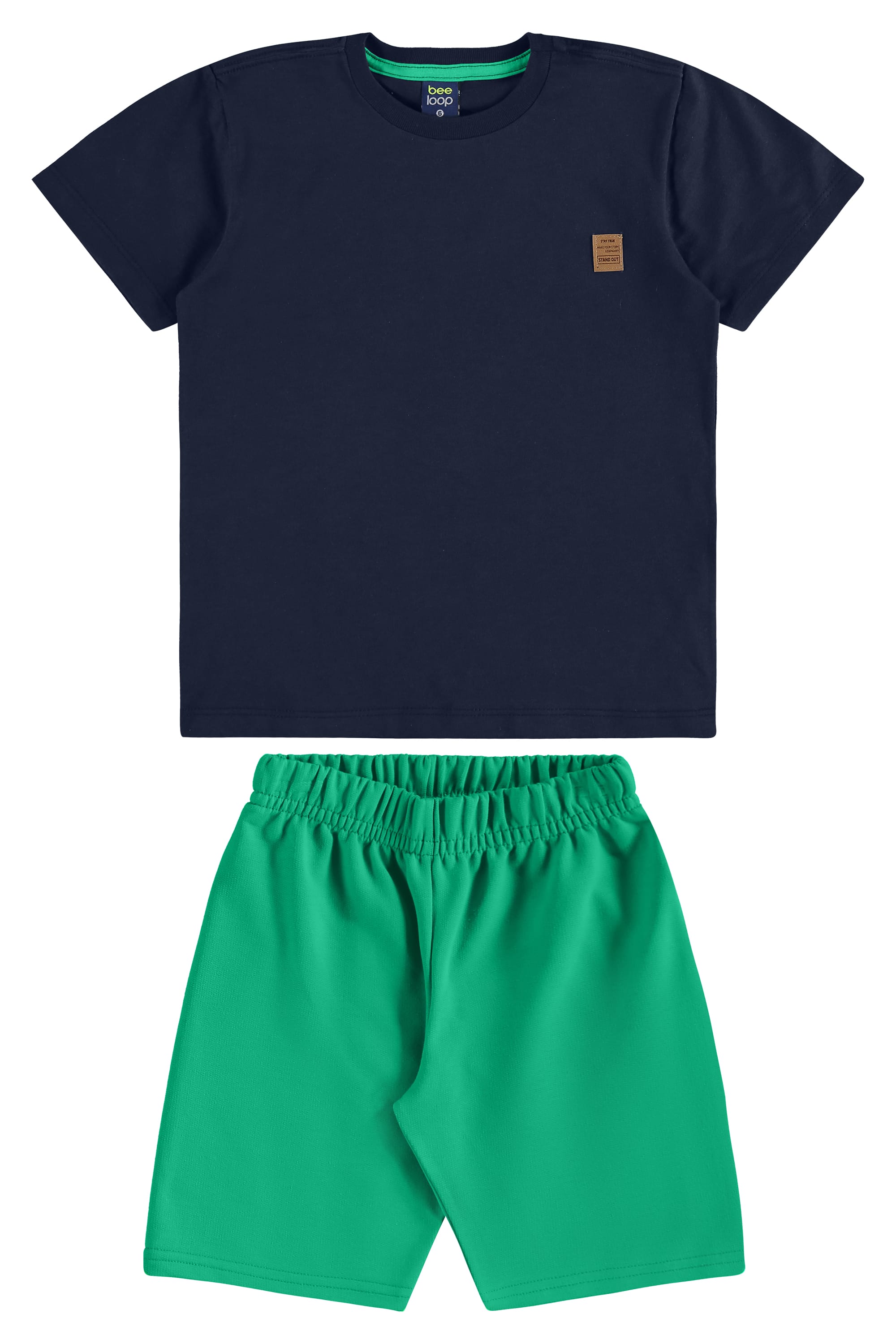 Conjunto com Camiseta Tropical e Bermuda em Moletom para Menino (Azul Marinho) Bee Loop