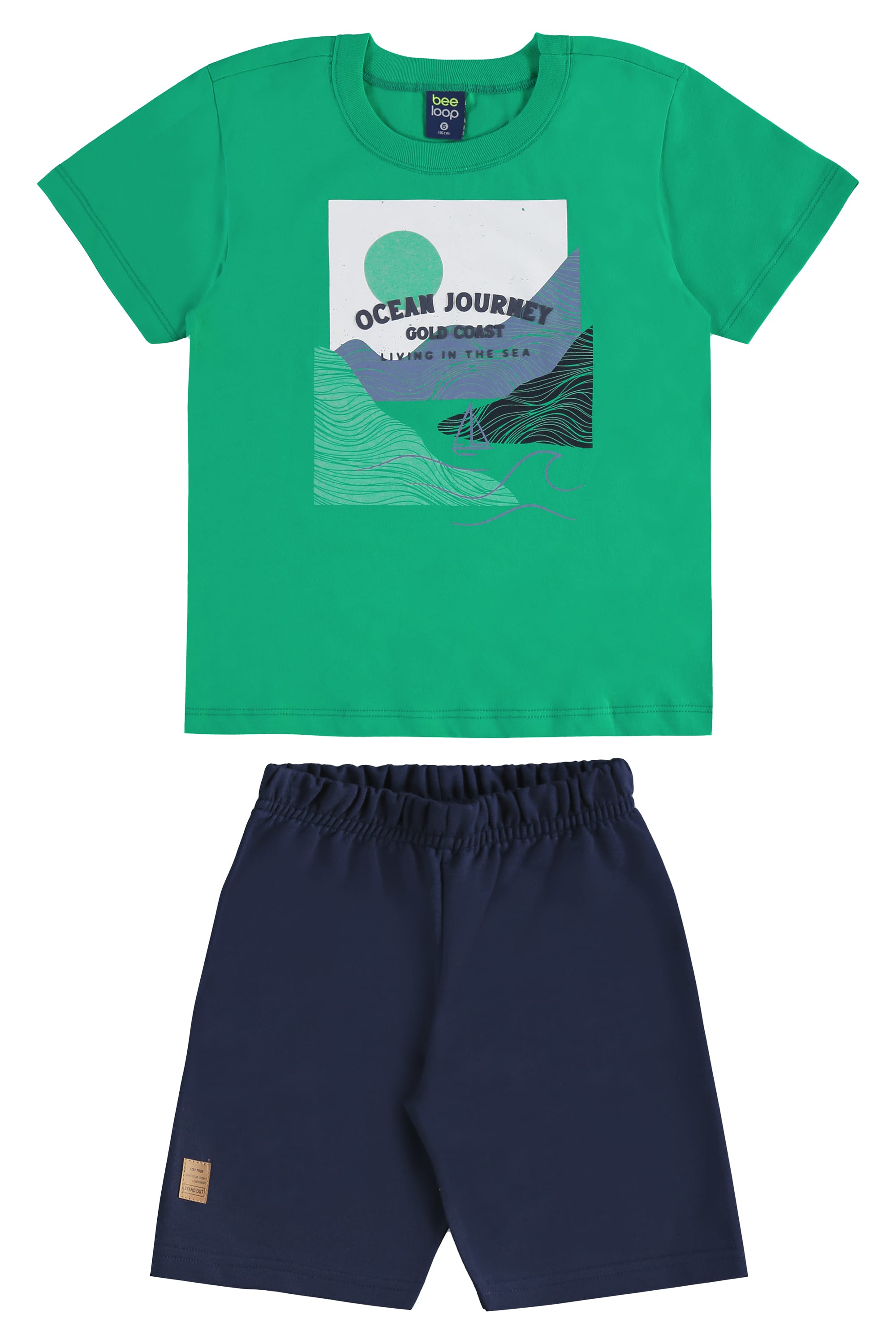 Conjunto com Regata e Bermuda Tropical em Moletom para Menino (Verde) Bee Loop