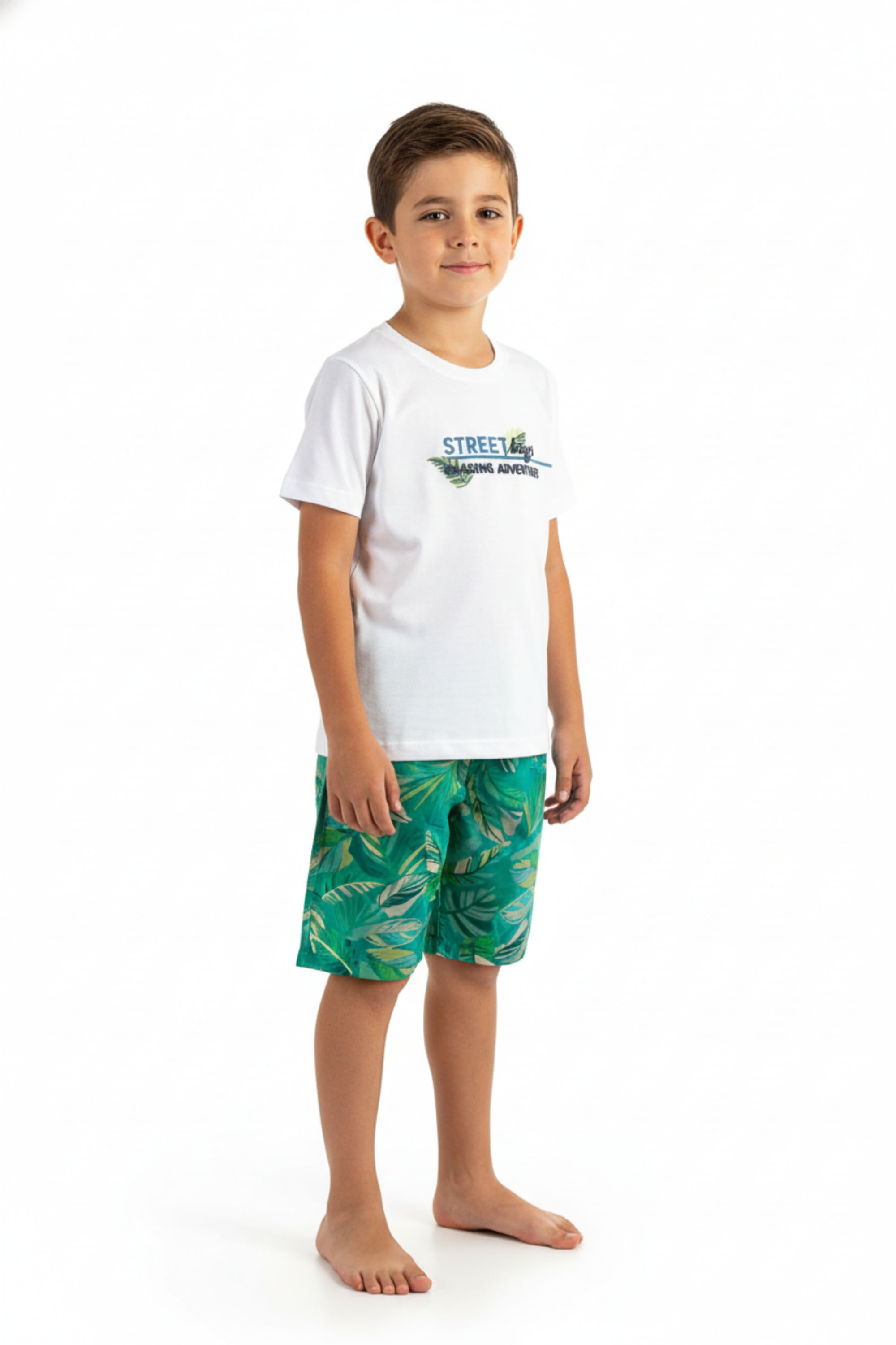 Conjunto com Camiseta e Bermuda Tropical em Microfibra para Menino (Branco) Bee Loop