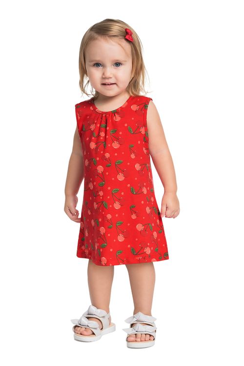 Vestido Cerejinhas Infantil para Menina (Vermelho) Bee Loop