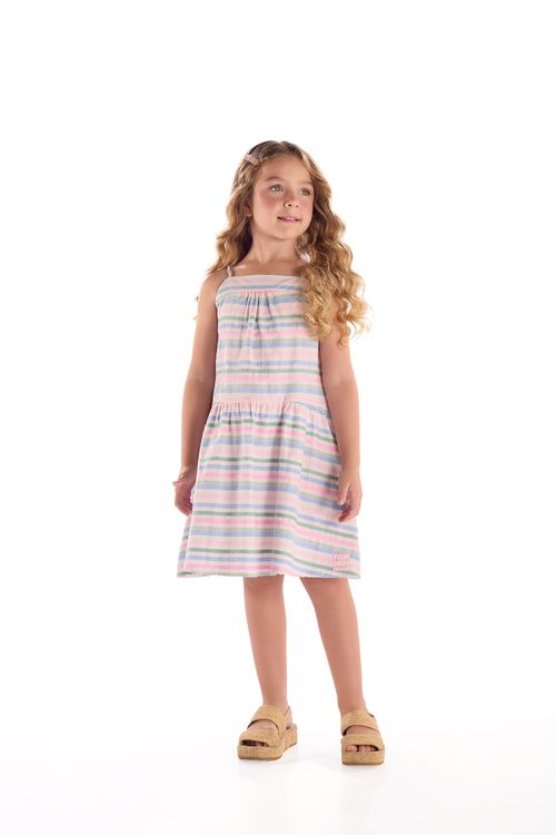 Vestido Infantil em Tecido de Algodão Listrado (Rosa) Quimby