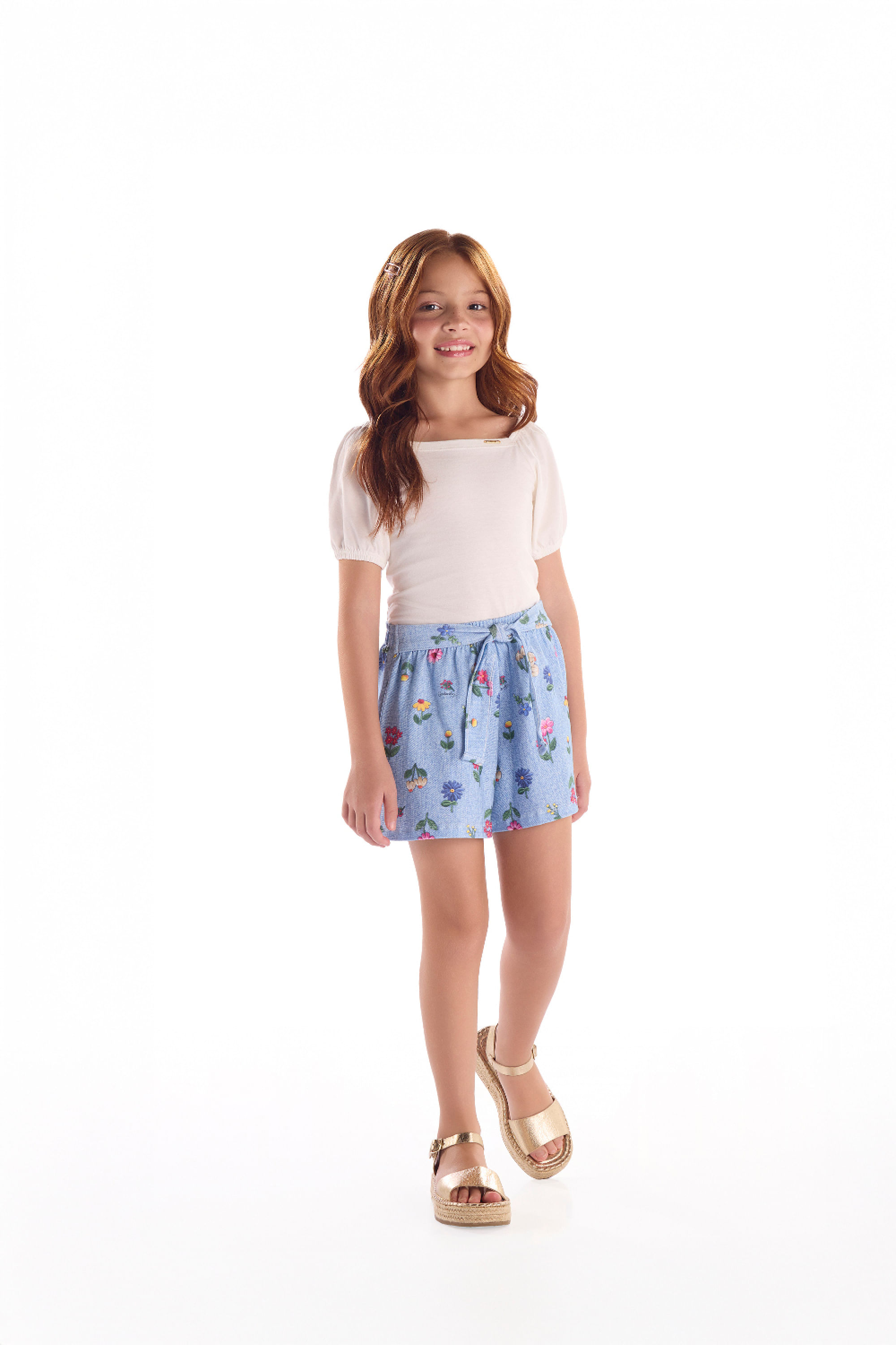 Conjunto com Blusa e Short em Cotton (Off White) Quimby