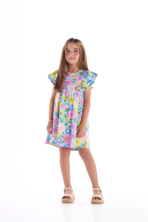 Vestido Infantil em Cotton Florido (Azul) Quimby