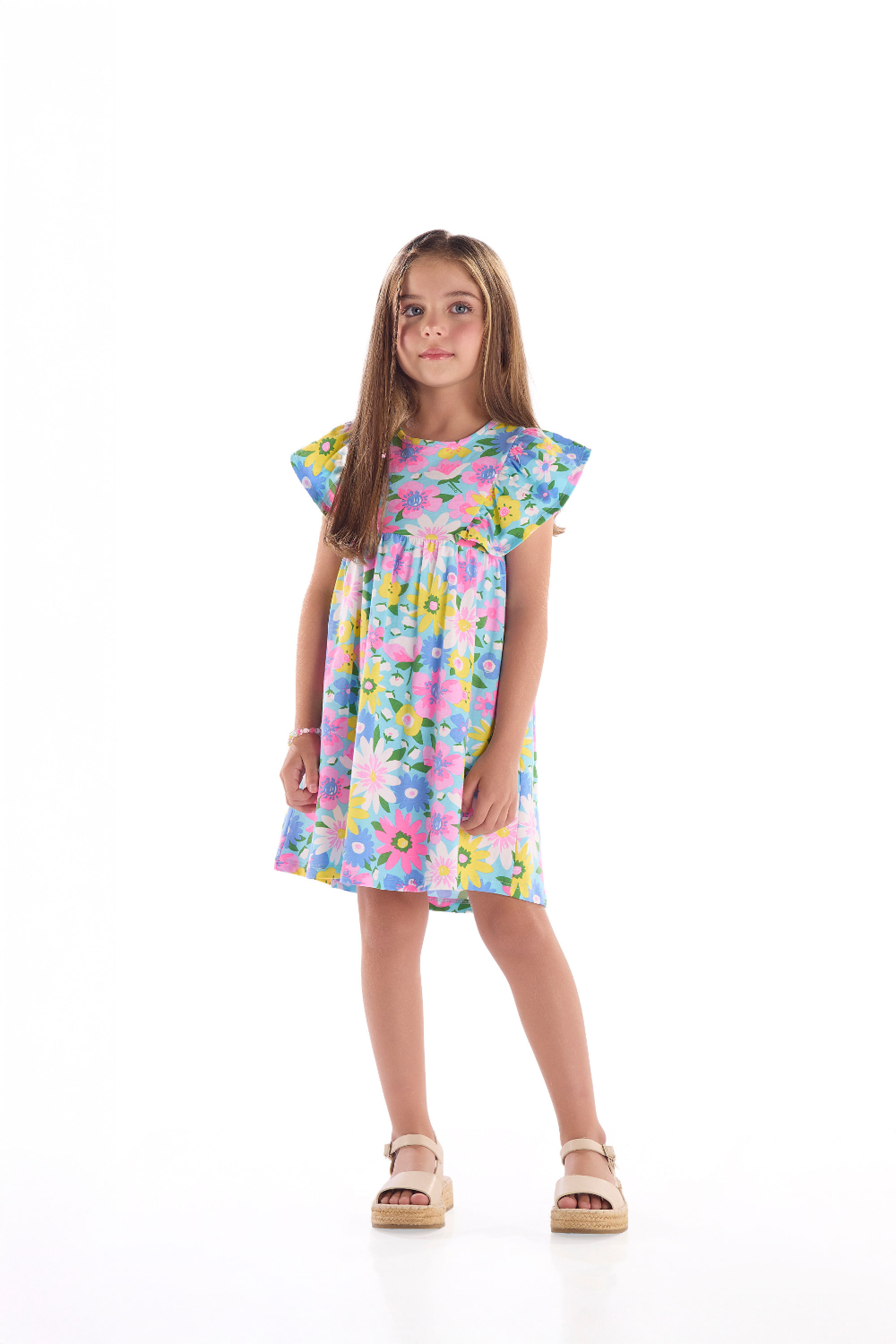 Vestido Infantil em Cotton Florido (Azul) Quimby