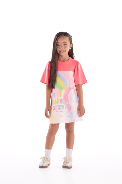 Vestido Infantil em Cotton de Unicórnio (Rosa Pink) Quimby