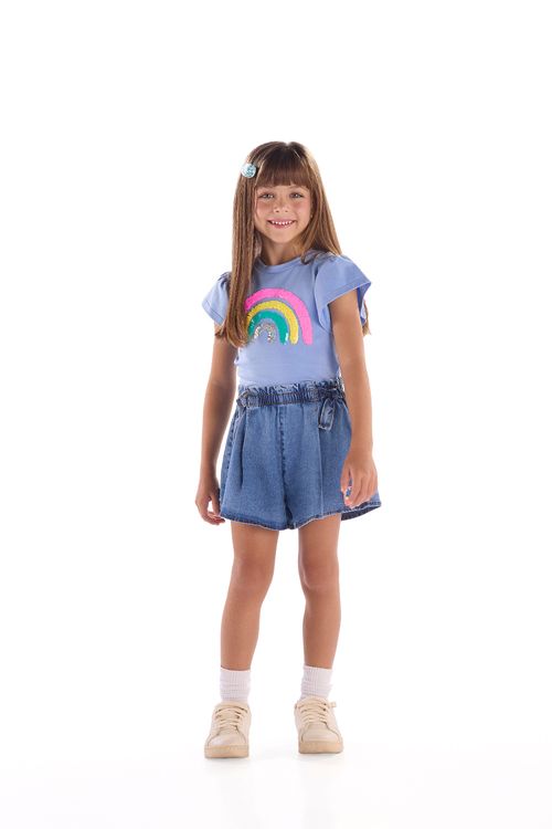 Blusa Infantil Arco-Íris de Manga Babado (Azul Claro) Quimby