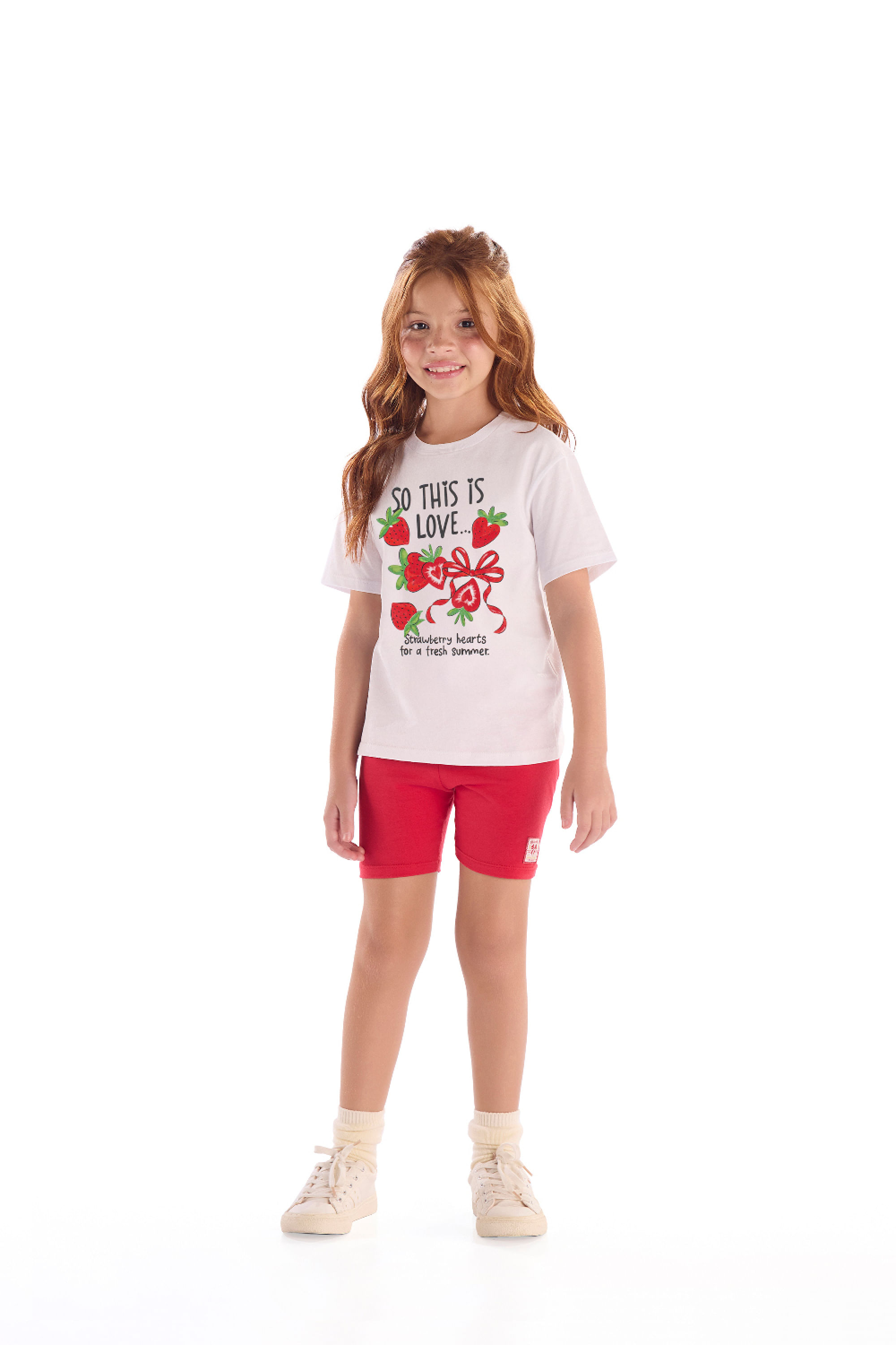 Conjunto Infantil Blusa com Strass e Ciclista Colorida (Branco) Quimby