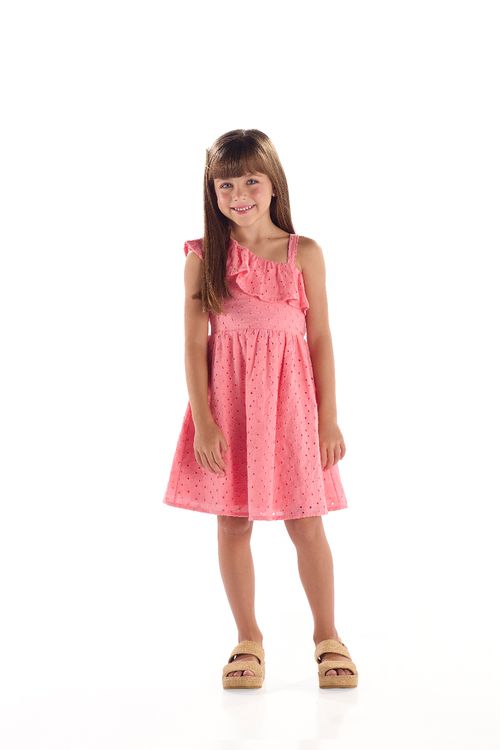 Vestido Infantil Verão em Laise com Babado (Rosa Claro) Quimby