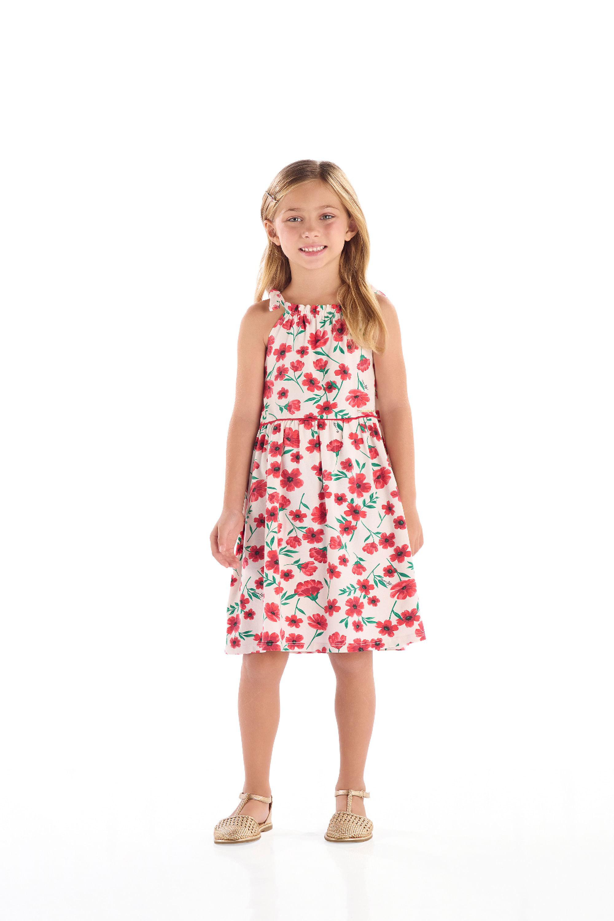 Vestido Infantil Floral com Alça de Laço (Multicolor) Quimby