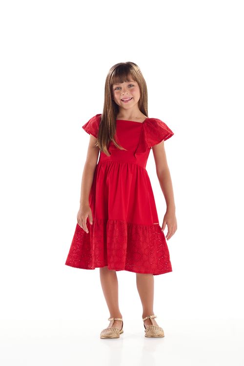 Vestido Infantil em Laise com Babado (Vermelho) Quimby