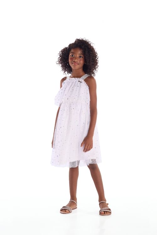 Vestido Infantil de Festa em Tule com Forro em Algodão (Branco) Quimby
