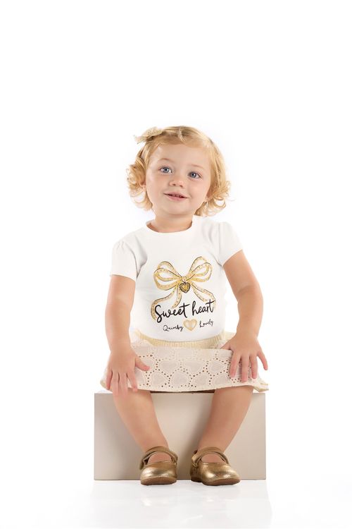 Conjunto Bebê com Blusa Estampada e Saia Laise (Off White) Quimby