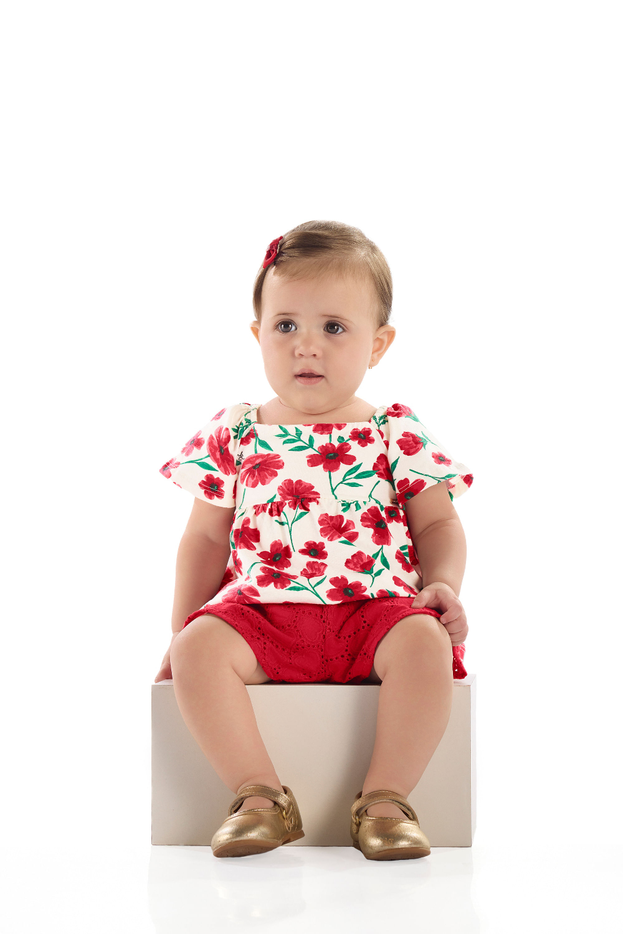 Conjunto Blusa Floral e Short Bebê (Branco) Quimby