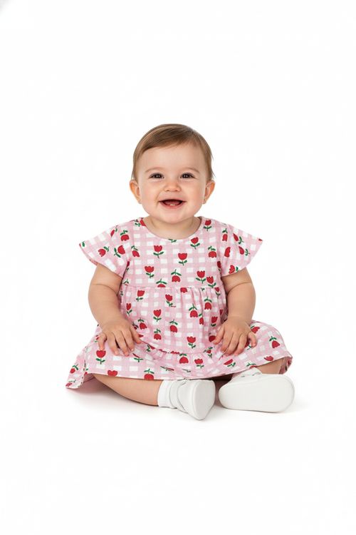 Vestido para Bebê Floral em Cotton (Rosa) Quimby