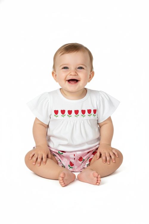 Conjunto para Bebê Blusa Franzida e Short Floral (Branco) Quimby