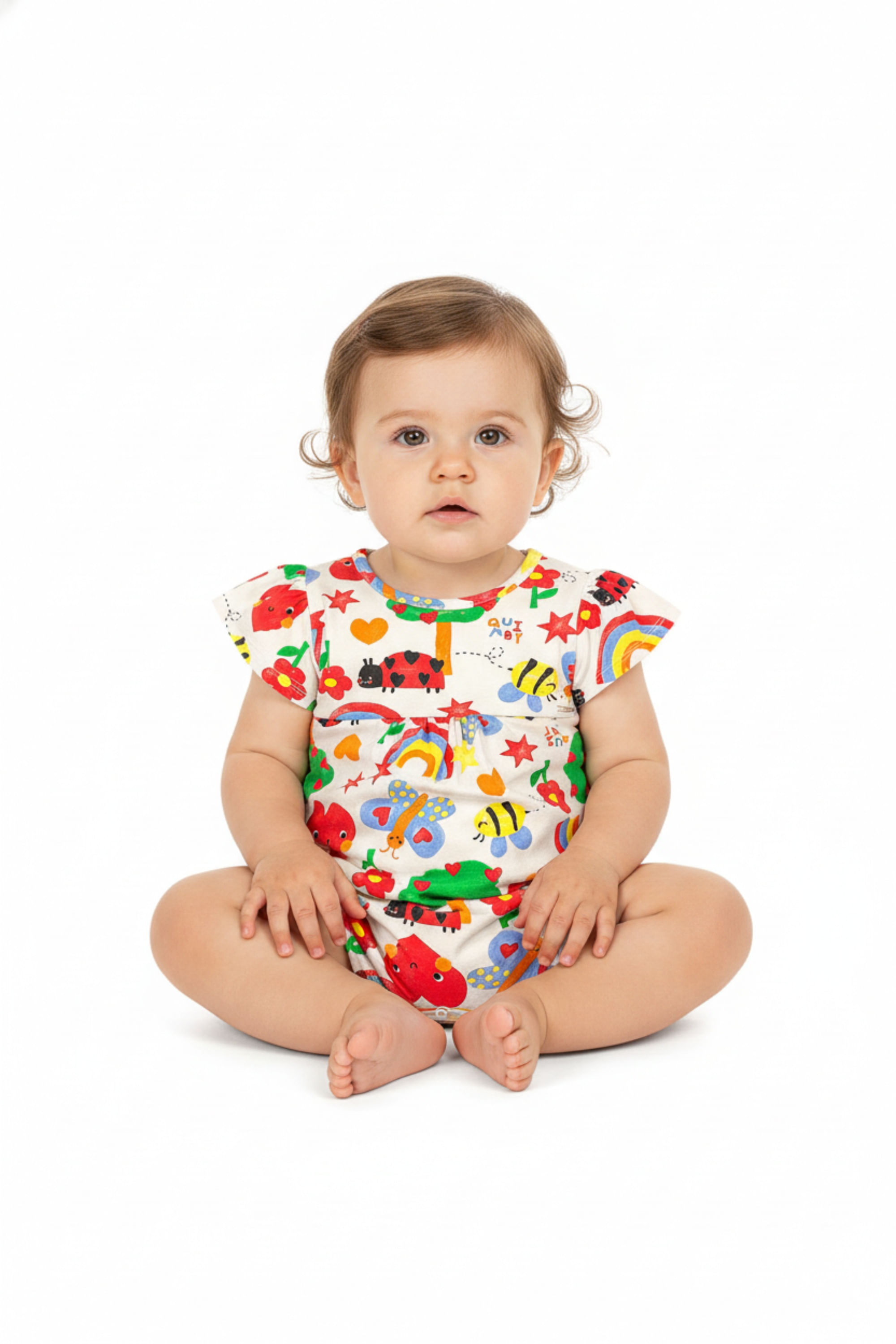 Macaquinho para Bebê Menina Estampado em Cotton (Bege) Quimby