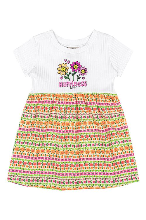 Vestido Flor Feliz para Bebê (Branco) Quimby