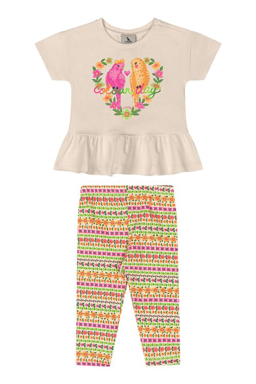 Conjunto Floral com Blusa e Calça Legging para Bebê (Bege) Quimby