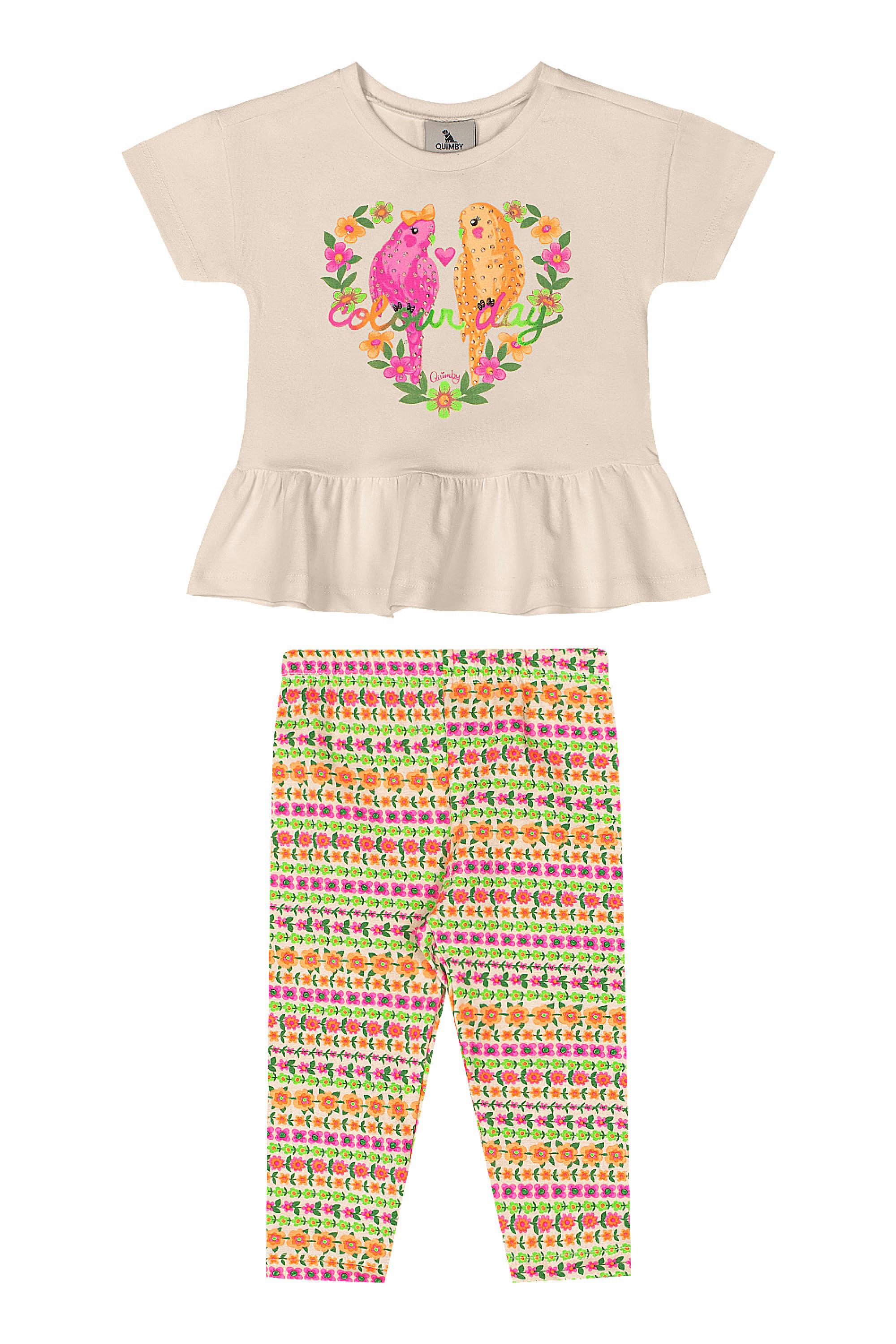 Conjunto Floral com Blusa e Calça Legging para Bebê (Bege) Quimby