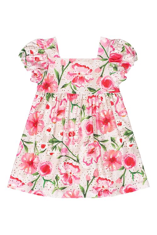 Vestido Floral em Laise para Bebê (Off White) Quimby