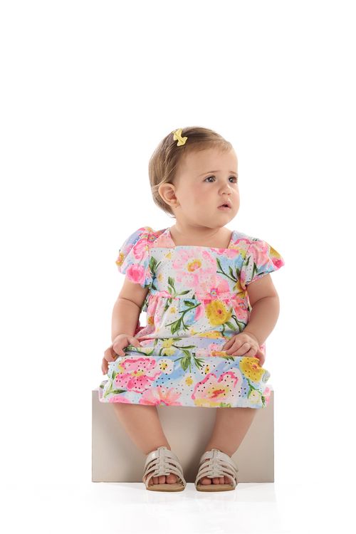 Vestido Floral em Laise para Bebê (Azul) Quimby