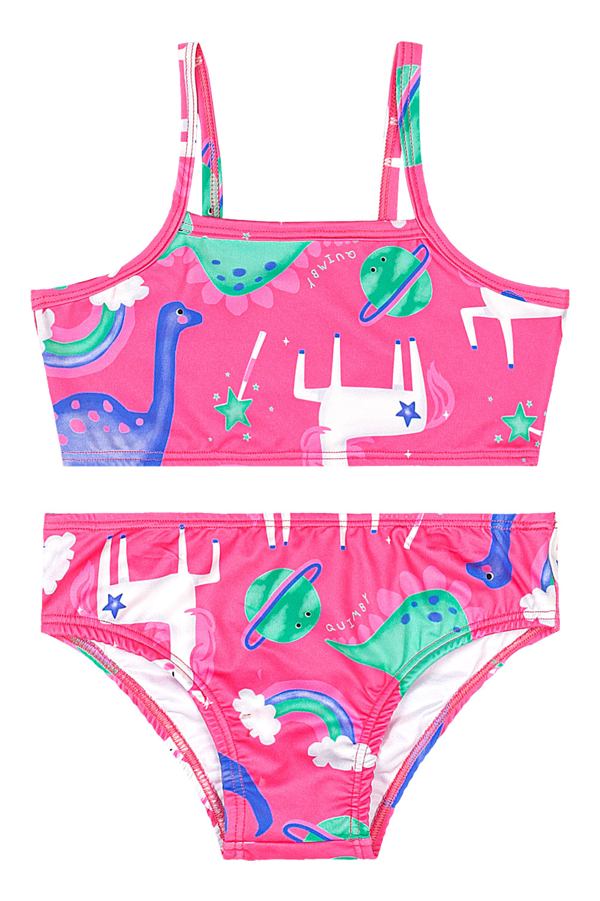 Biquíni Infantil com Calcinha e Top em Malha UV DRY (Rosa Pink) Quimby
