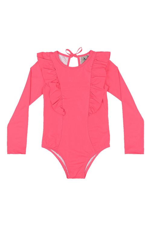 Maiô Infantil Manga Longa FPS 50+ com Forro (Rosa Pink Neon) Quimby