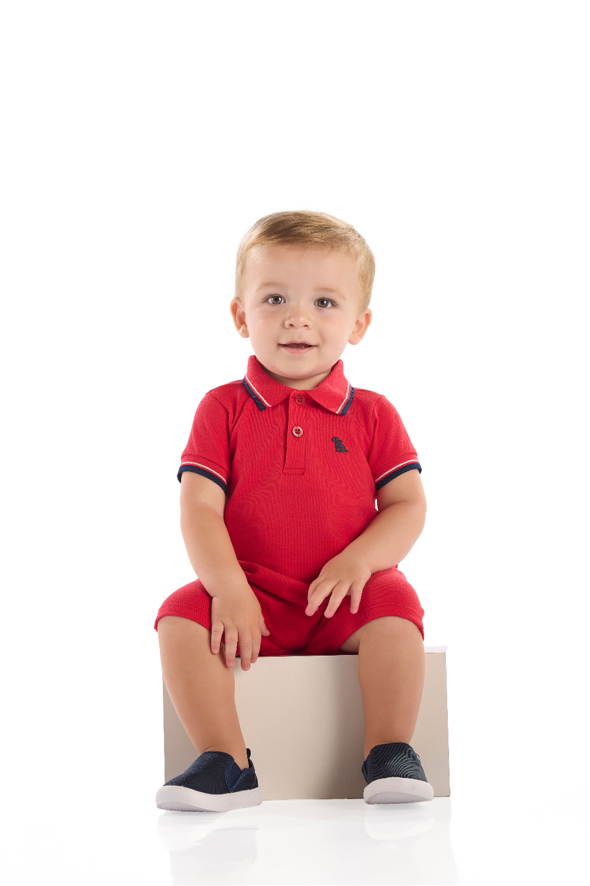 Macaquinho Polo Bebê Menino em Piquet com Elastano (Vermelho) Quimby