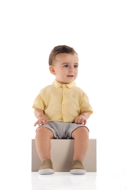 Conjunto Bebê Menino Camisa Algodão e Bermuda Sarjada (Amarelo) Quimby