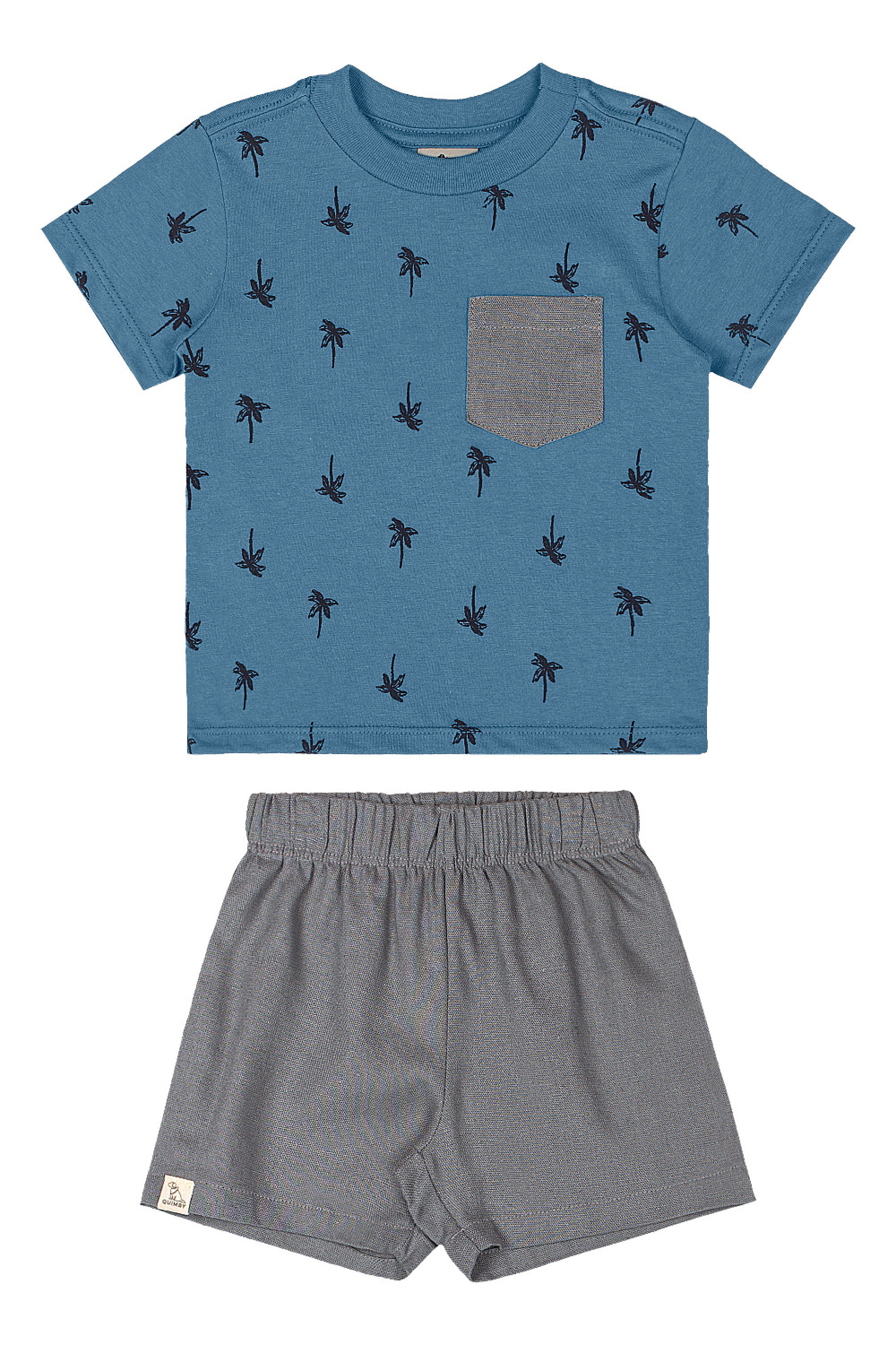 Conjunto Bebê Menino com Camiseta Estampada e Bermuda (Azul) Quimby