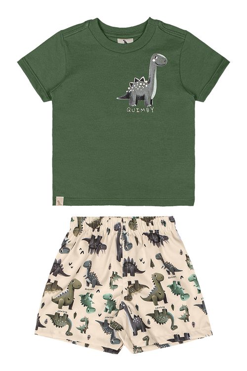 Conjunto para Bebê Menino Camisa Dino e Bermuda (Verde) Quimby