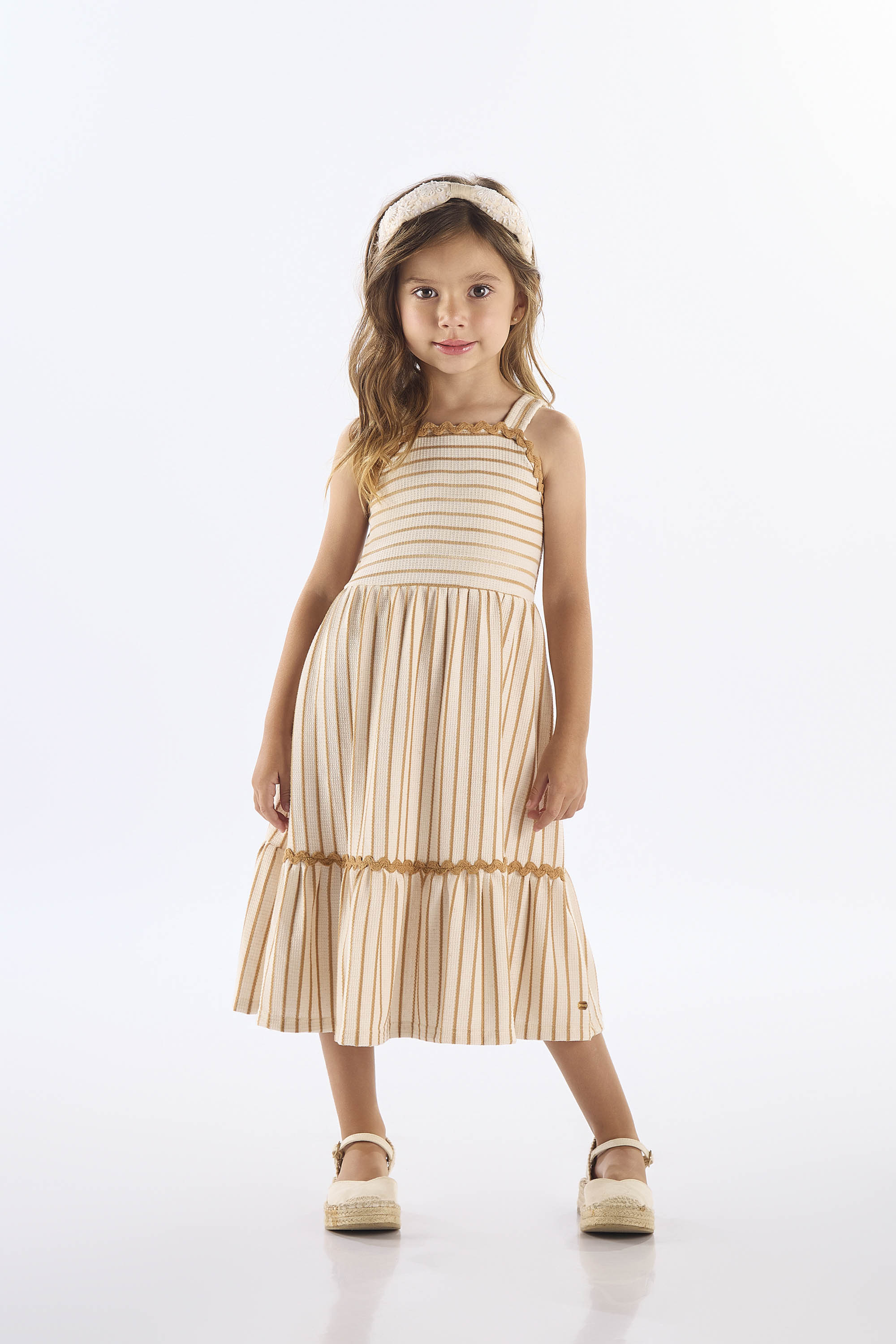 Vestido Midi Infantil Listrado (Bege) Up Baby