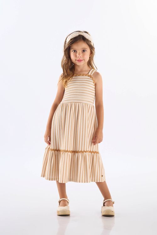 Vestido Midi Infantil Listrado (Bege) Up Baby